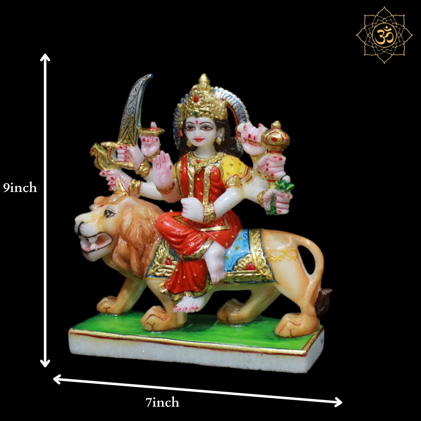 Coloured Durga Maa Murti sitting on the Lion for Home and Temples