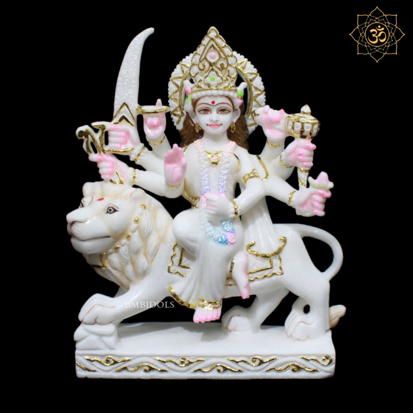 White Marble Durga Mata Murti in Makrana Marble in 1feet