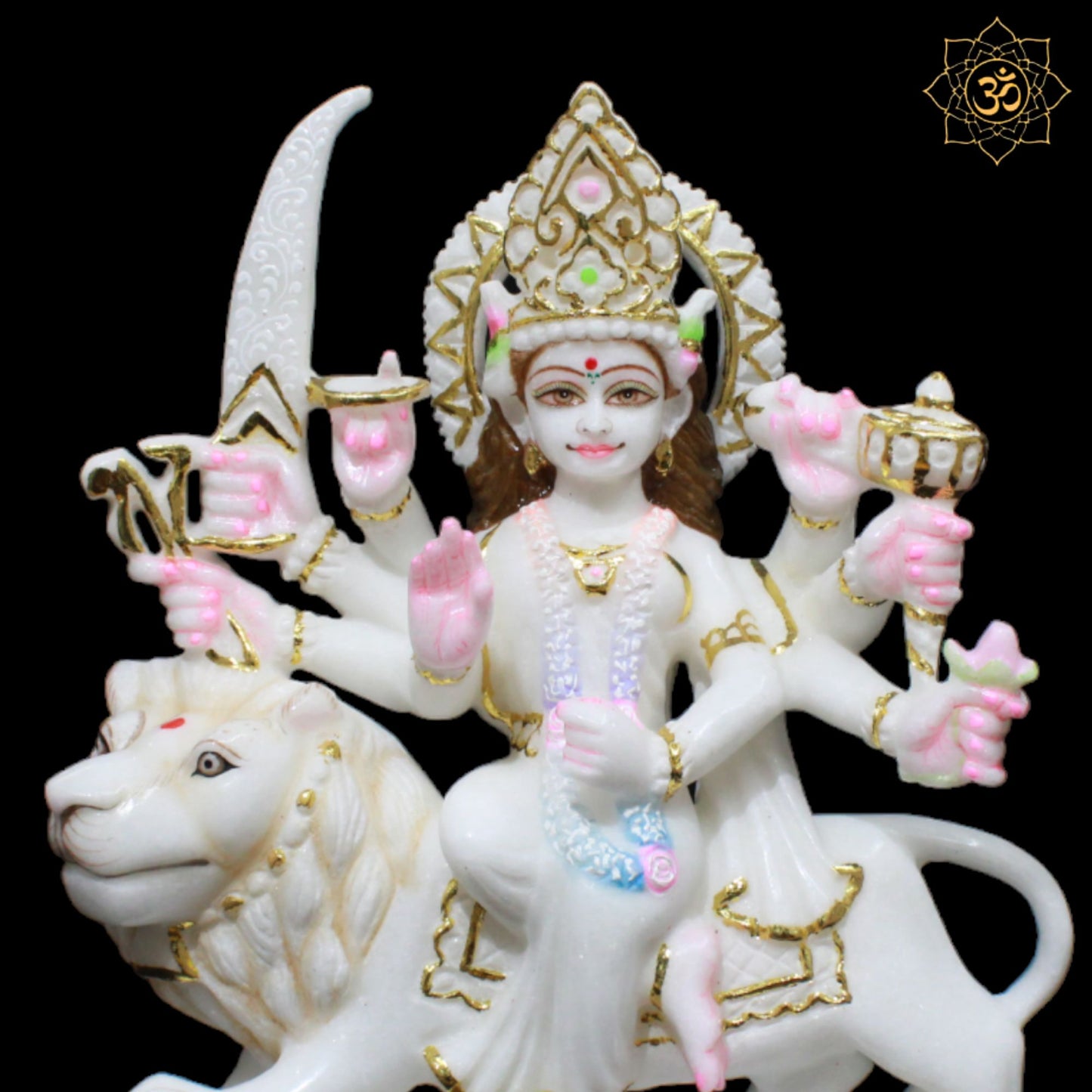 White Marble Durga Mata Murti in Makrana Marble in 1feet