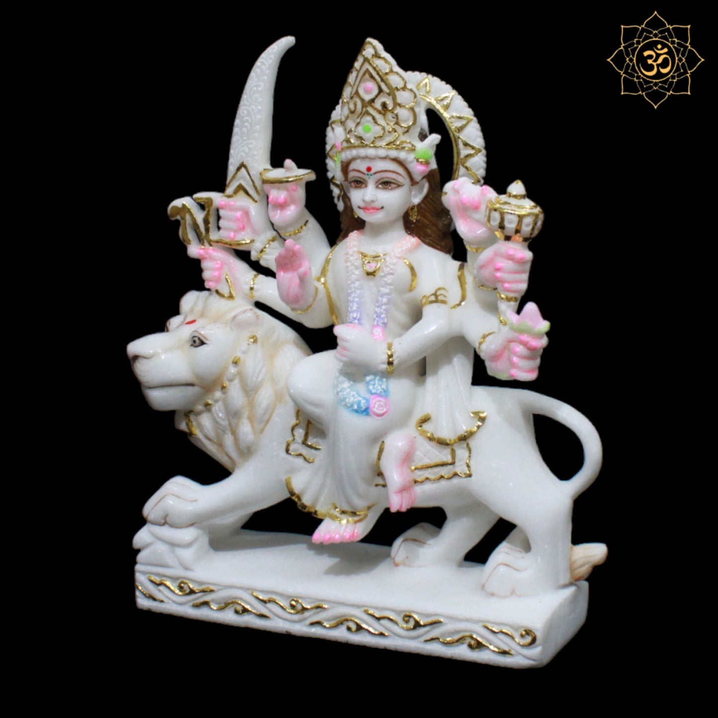 White Marble Durga Mata Murti in Makrana Marble in 1feet