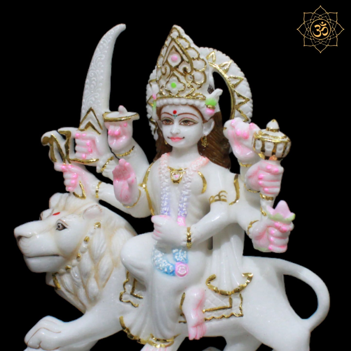 White Marble Durga Mata Murti in Makrana Marble in 1feet