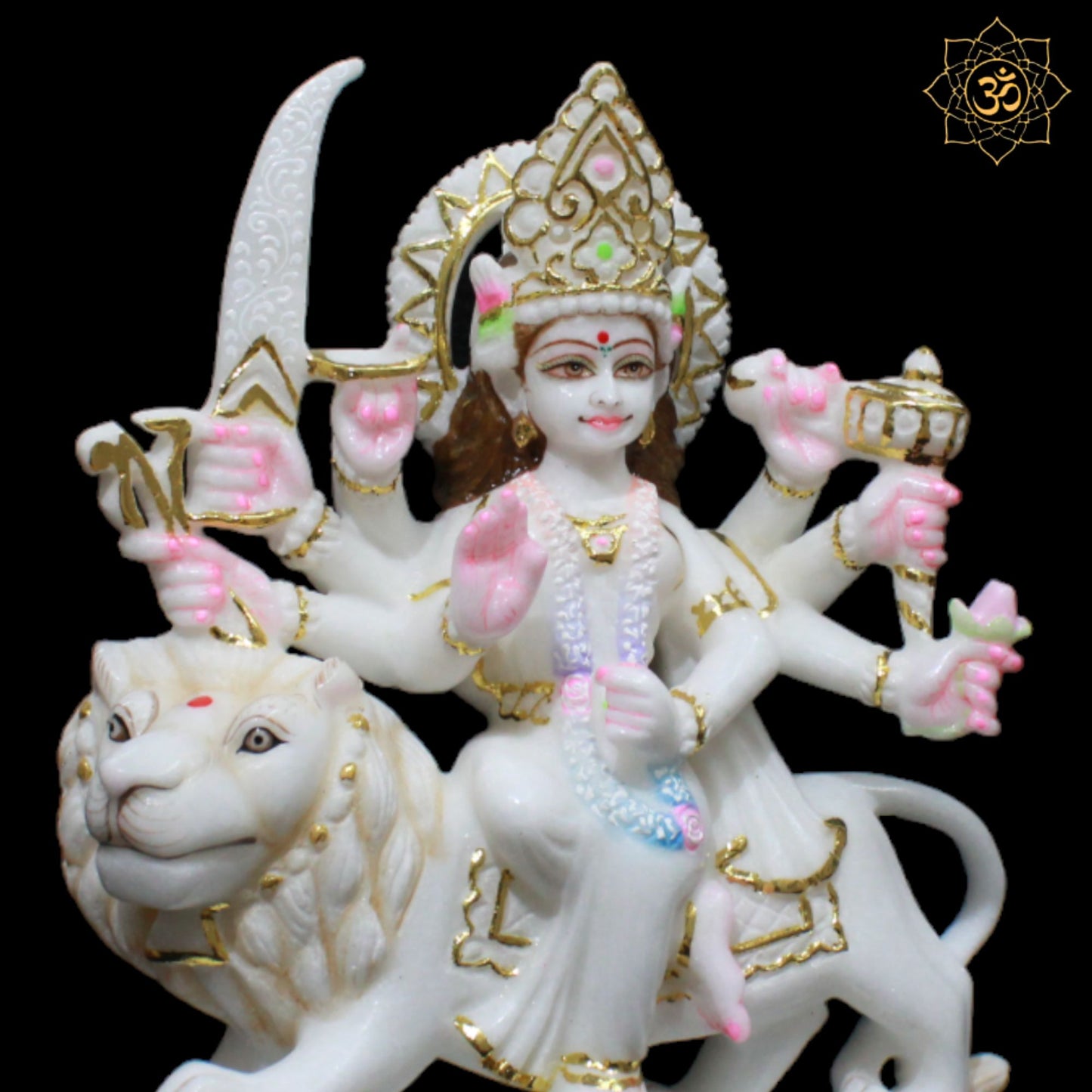 White Marble Durga Mata Murti in Makrana Marble in 1feet