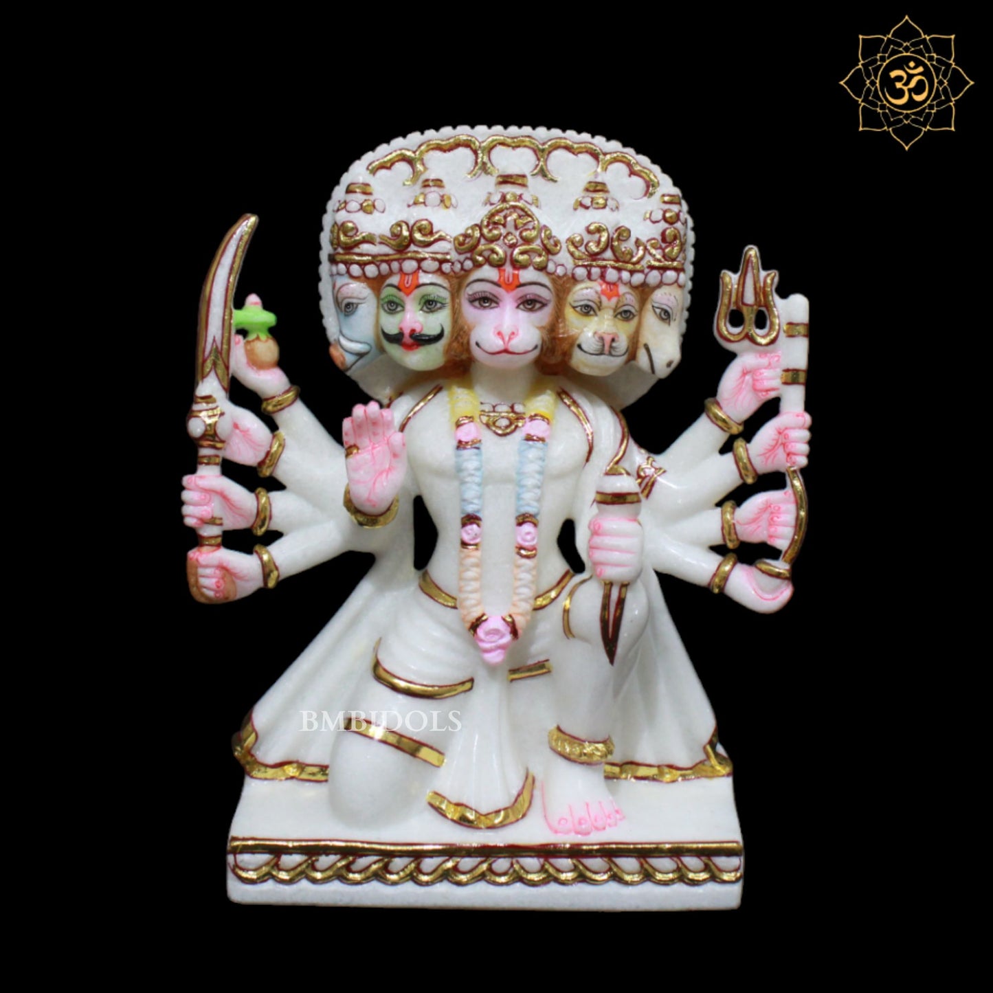 White Marble Panchmukhi Hanuman Murti with 10Hands in 9inches