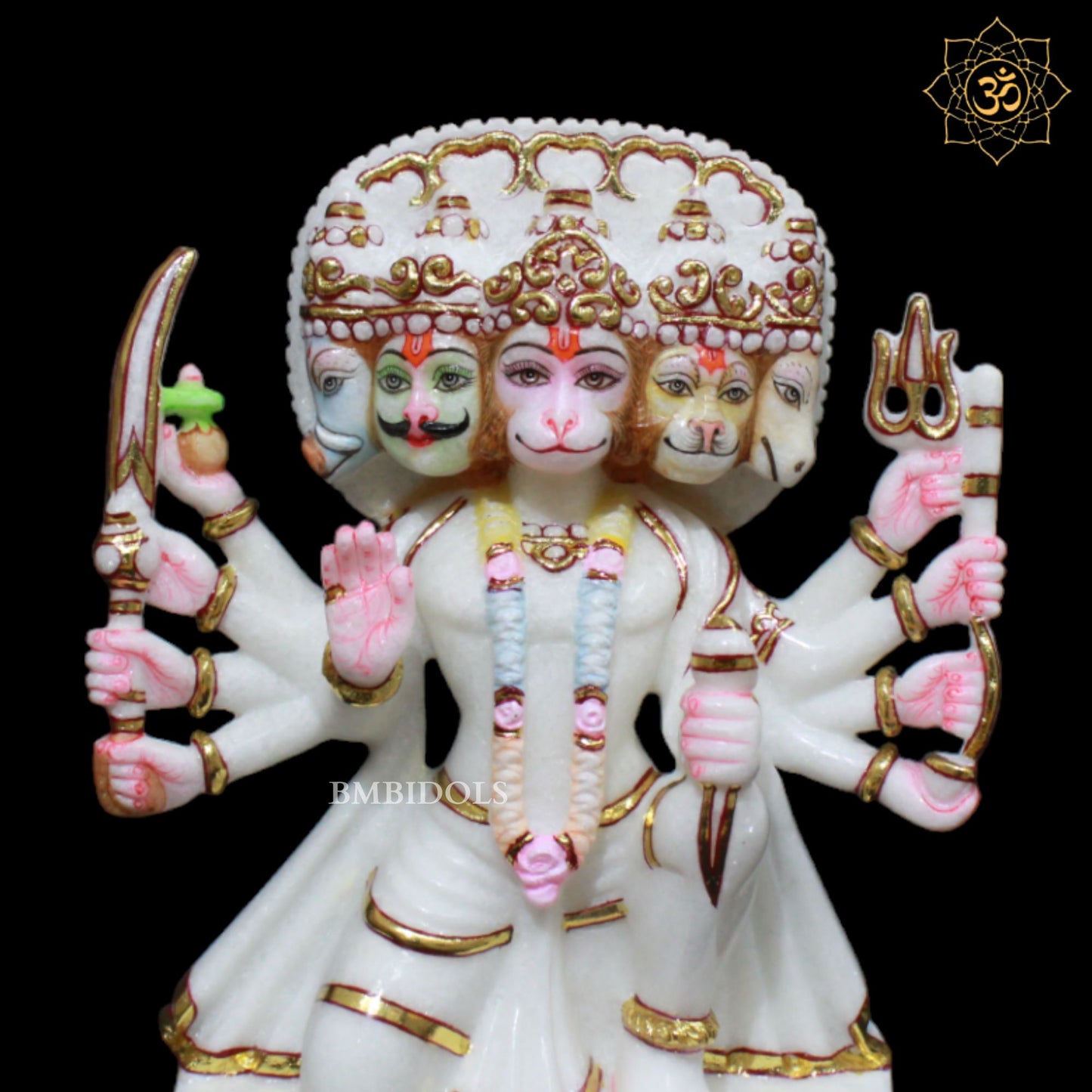 White Marble Panchmukhi Hanuman Murti with 10Hands in 9inches