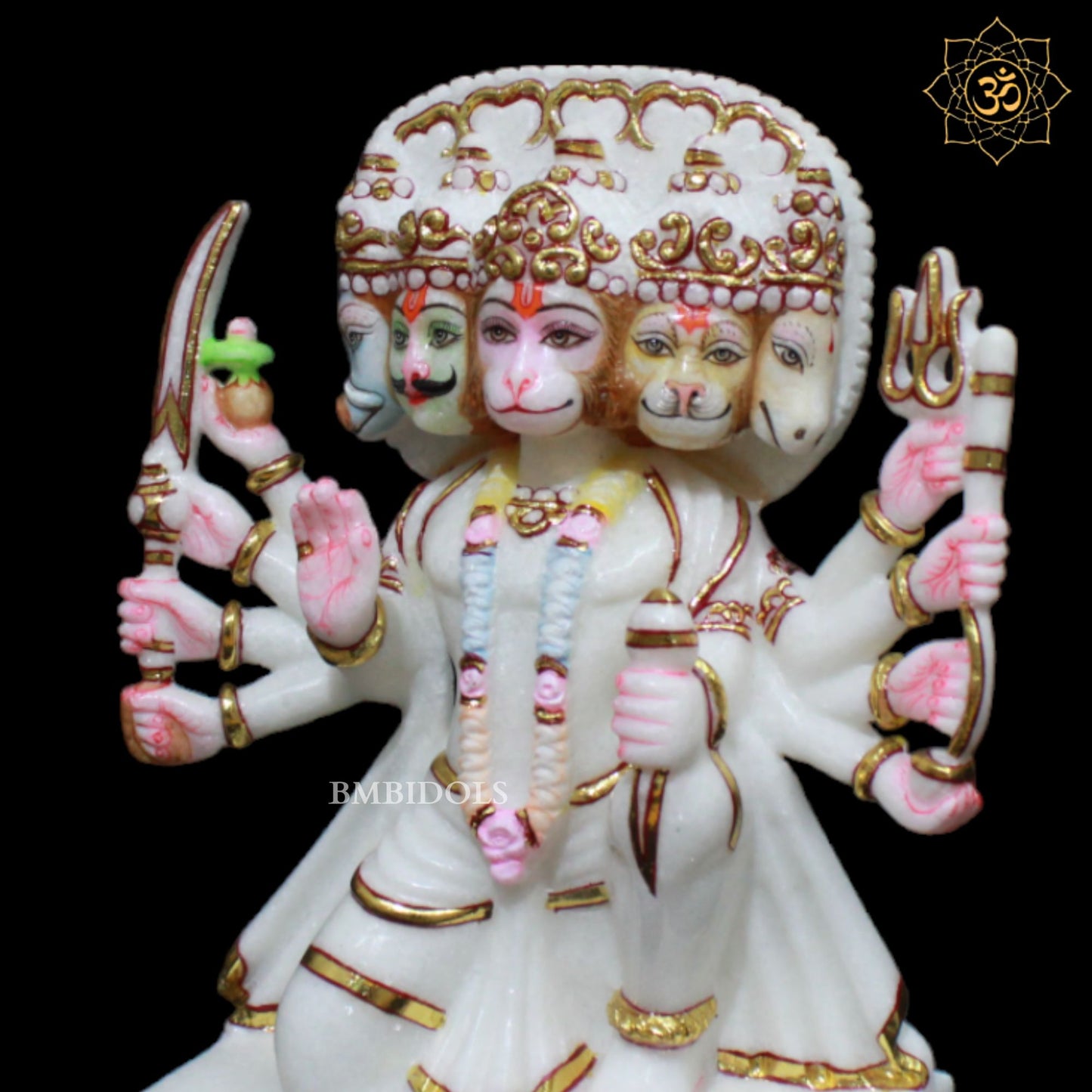 White Marble Panchmukhi Hanuman Murti with 10Hands in 9inches