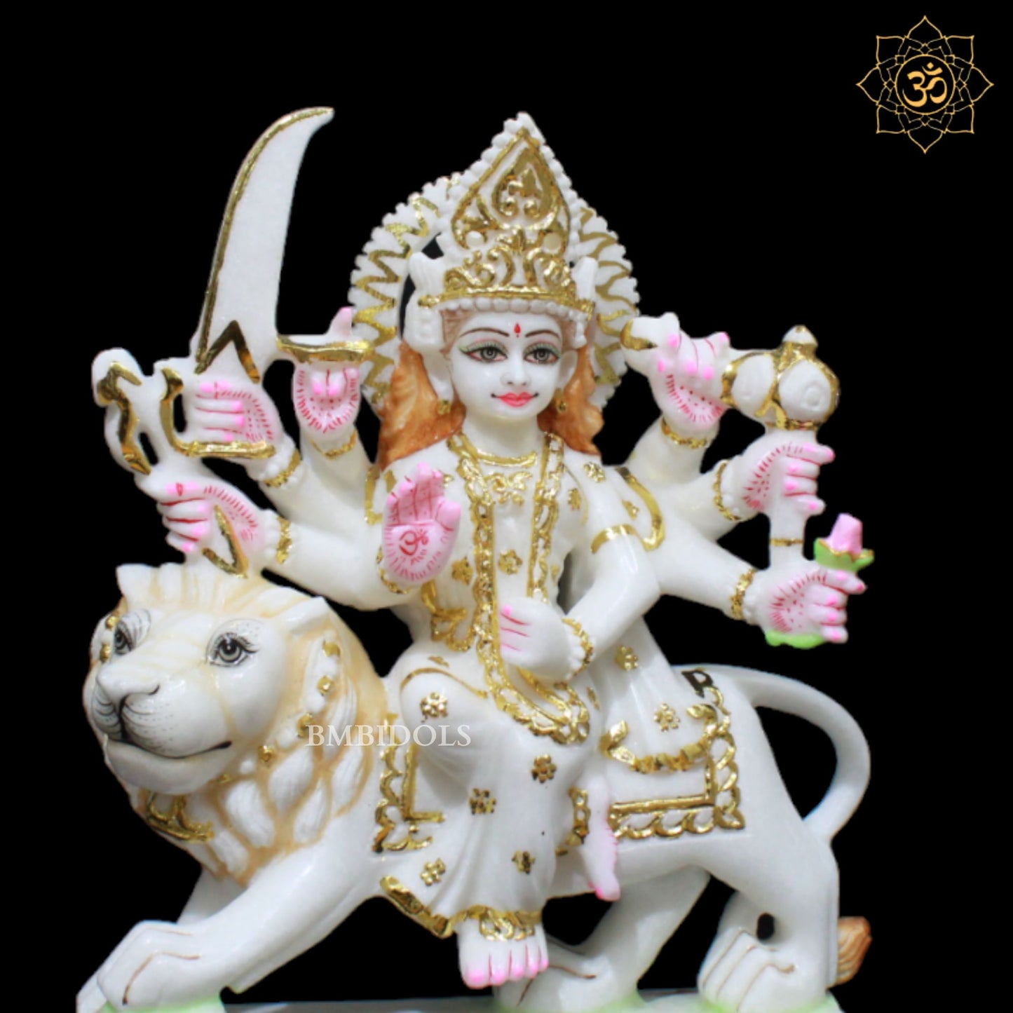 White Makrana Marble Durga Maa Murti in 1feet for Homes and Temples