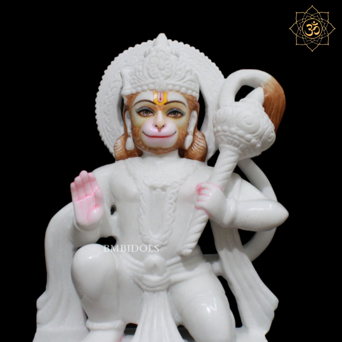 White Makrana Marble Hanuman Murti in Ashirwad Posture in 12inches