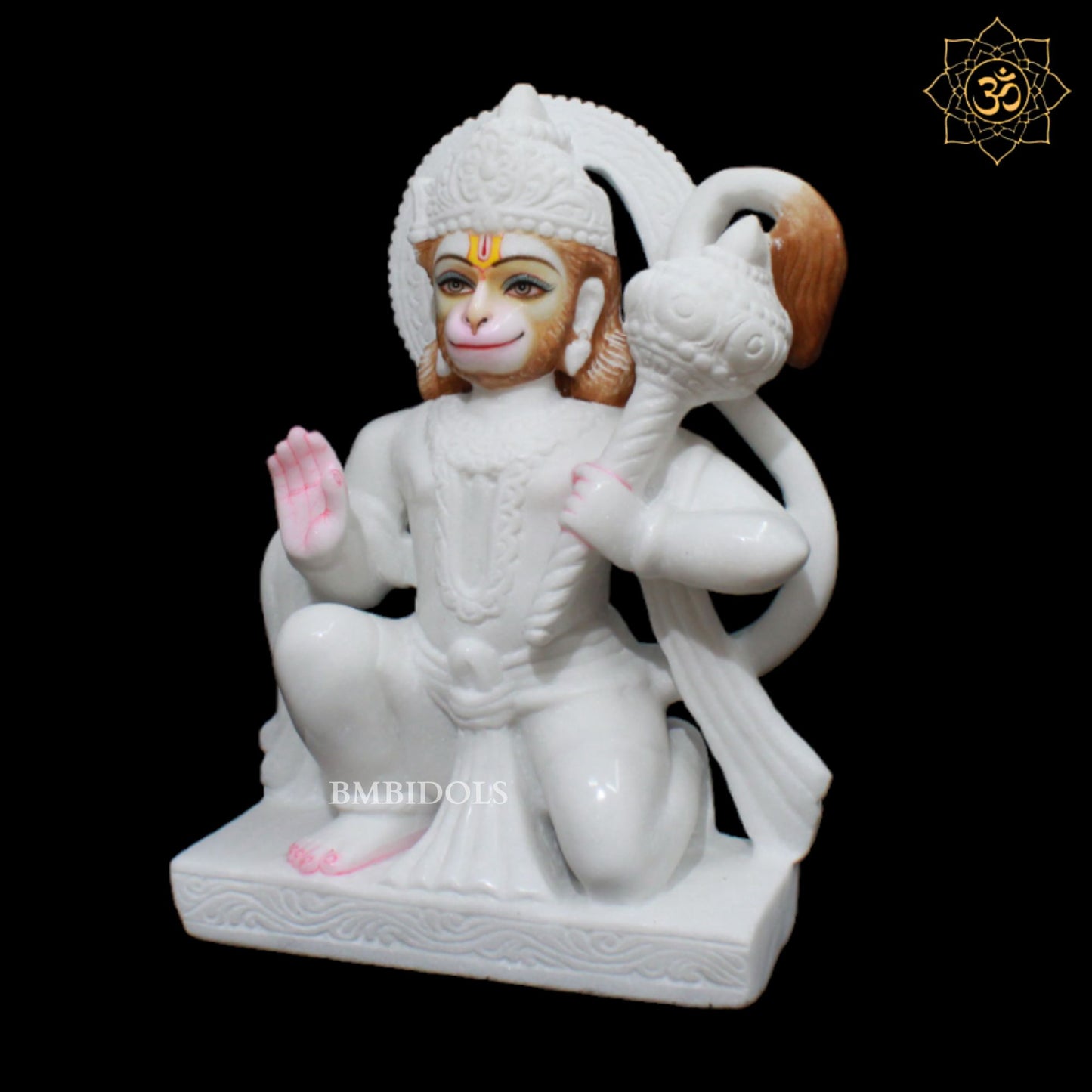 White Makrana Marble Hanuman Murti in Ashirwad Posture in 12inches