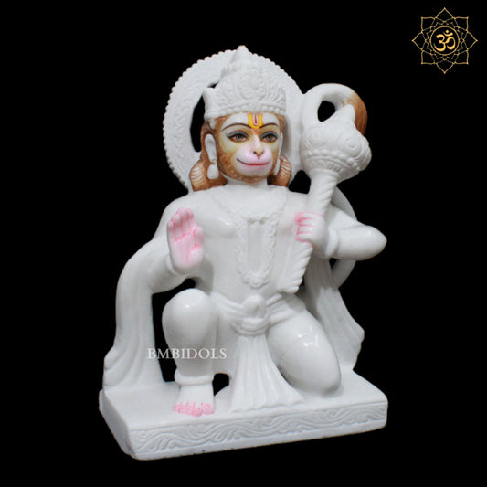 White Makrana Marble Hanuman Murti in Ashirwad Posture in 12inches