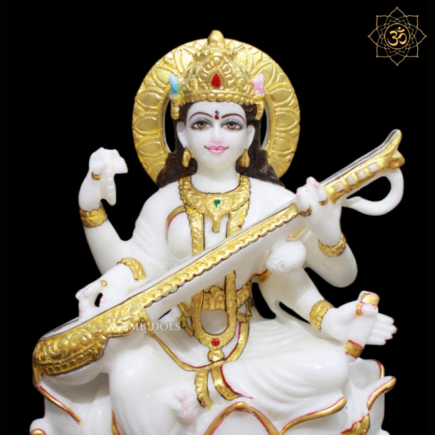 White Marble Saraswati Maa Murti in 12inches for Homes and Temples