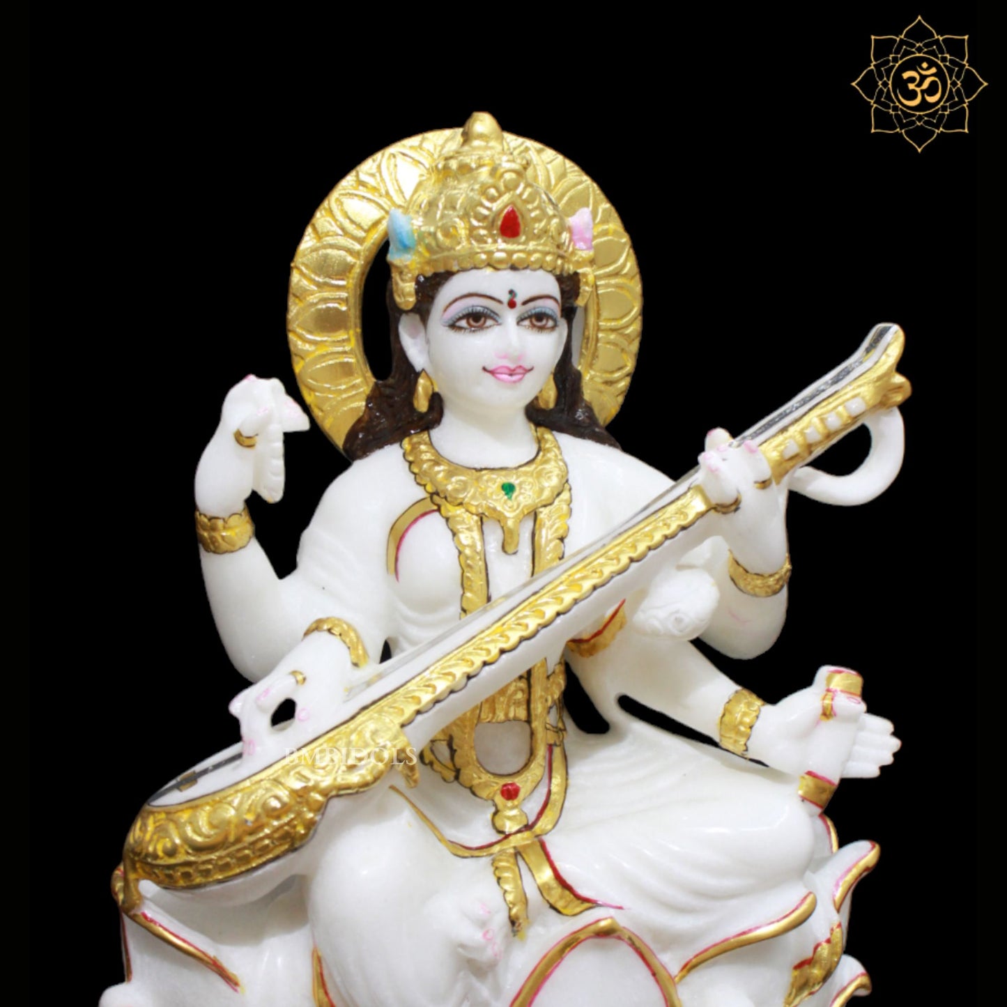 White Marble Saraswati Maa Murti in 12inches for Homes and Temples