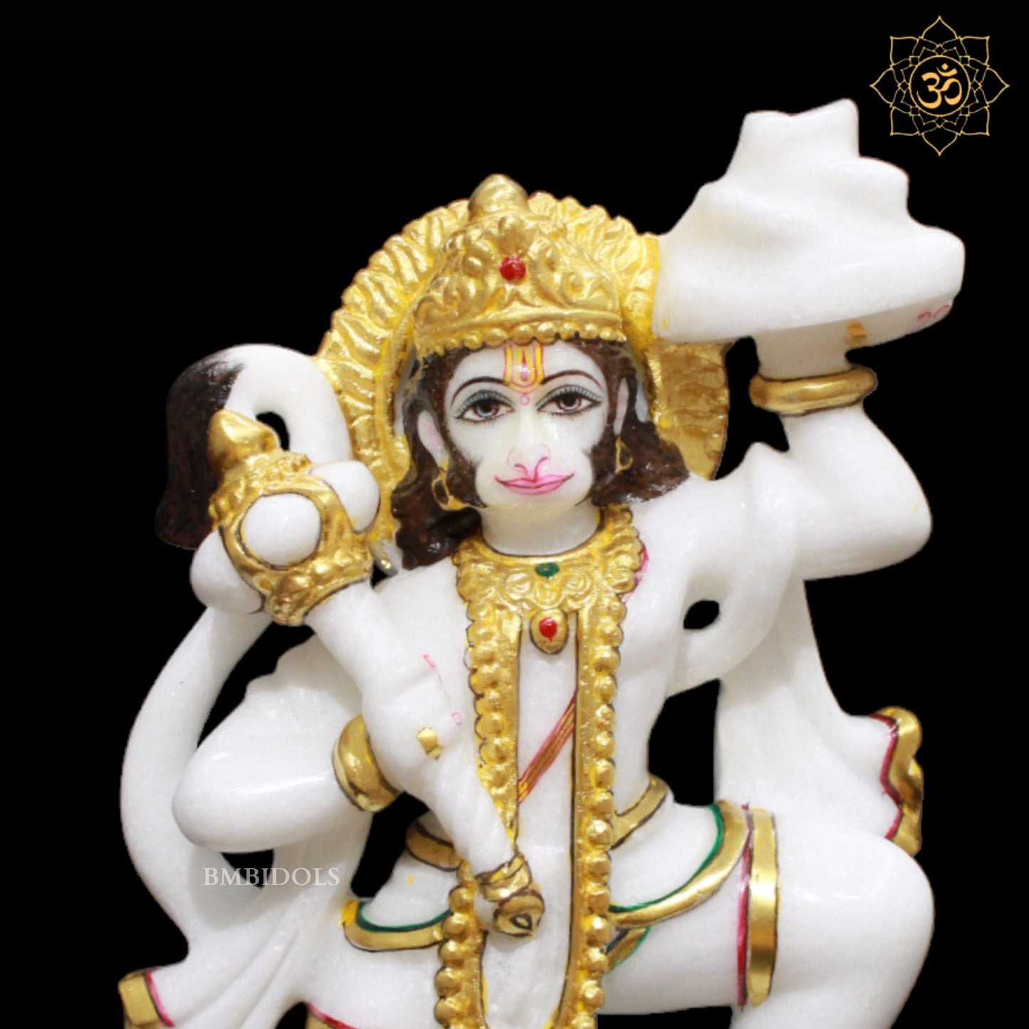 Veer Hanuman Marble Murti designed in 12inch in Full Goldwork