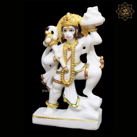 Veer Hanuman Marble Murti designed in 12inch in Full Goldwork