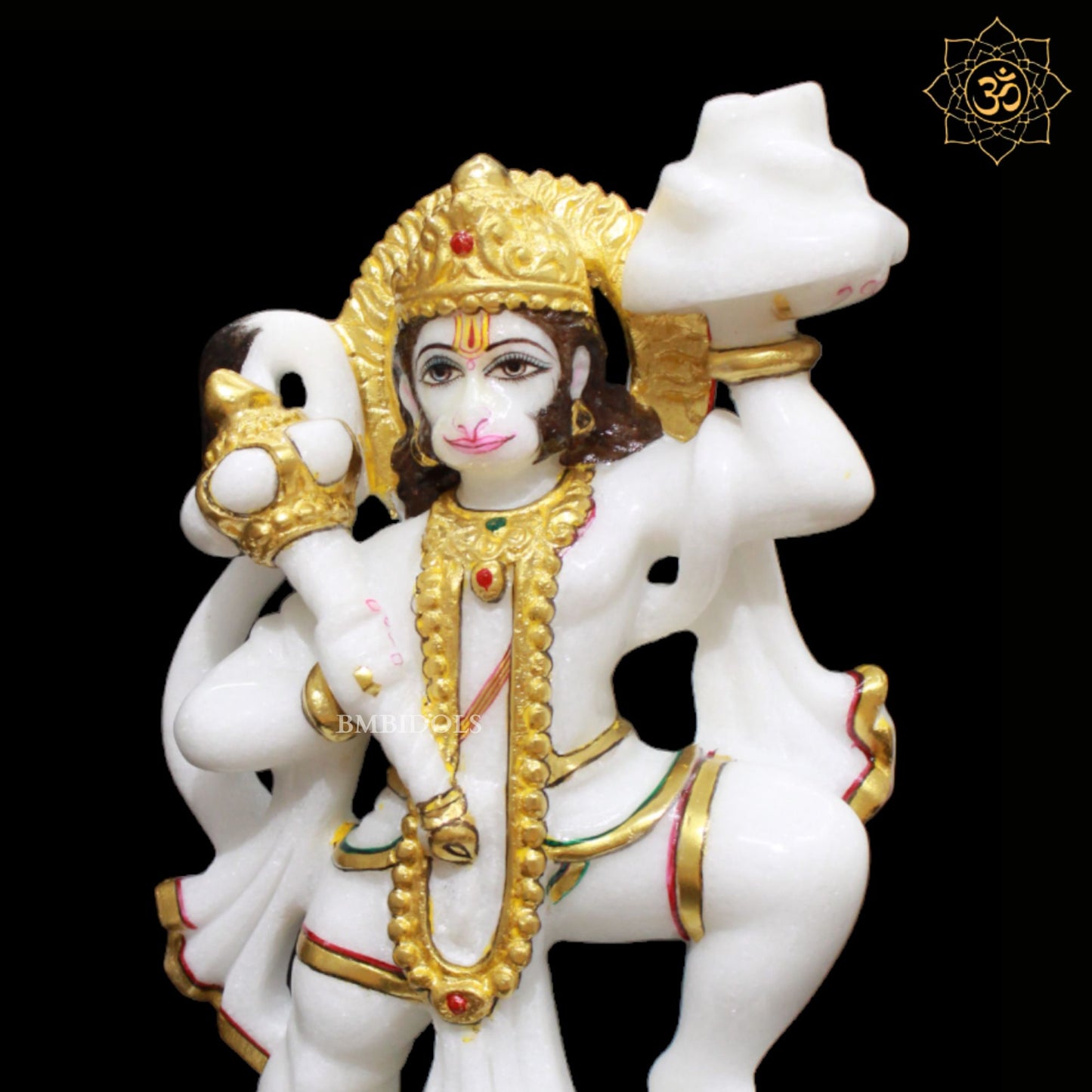 Veer Hanuman Marble Murti designed in 12inch in Full Goldwork