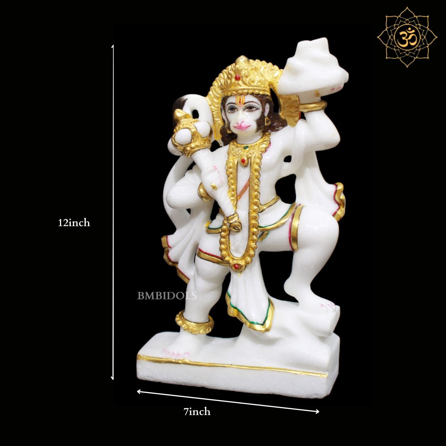 Veer Hanuman Marble Murti designed in 12inch in Full Goldwork