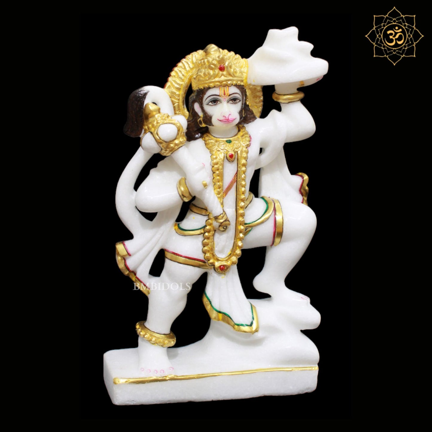 Veer Hanuman Marble Murti designed in 12inch in Full Goldwork