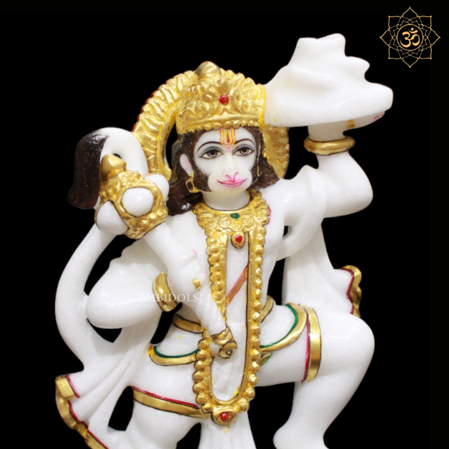 Veer Hanuman Marble Murti designed in 12inch in Full Goldwork