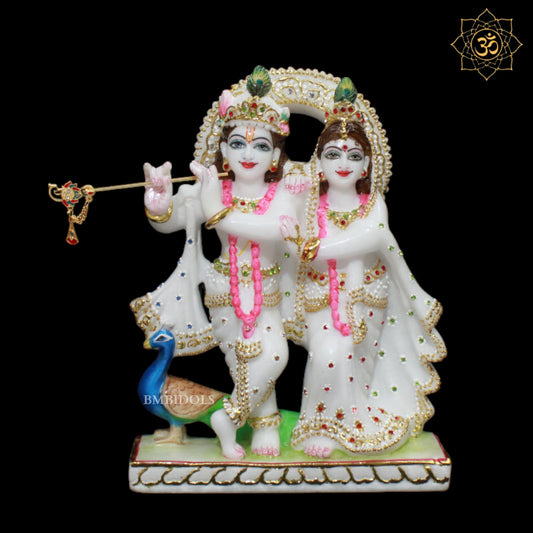 White Small Marble Jugal Radha Krishna Murti in 9inch