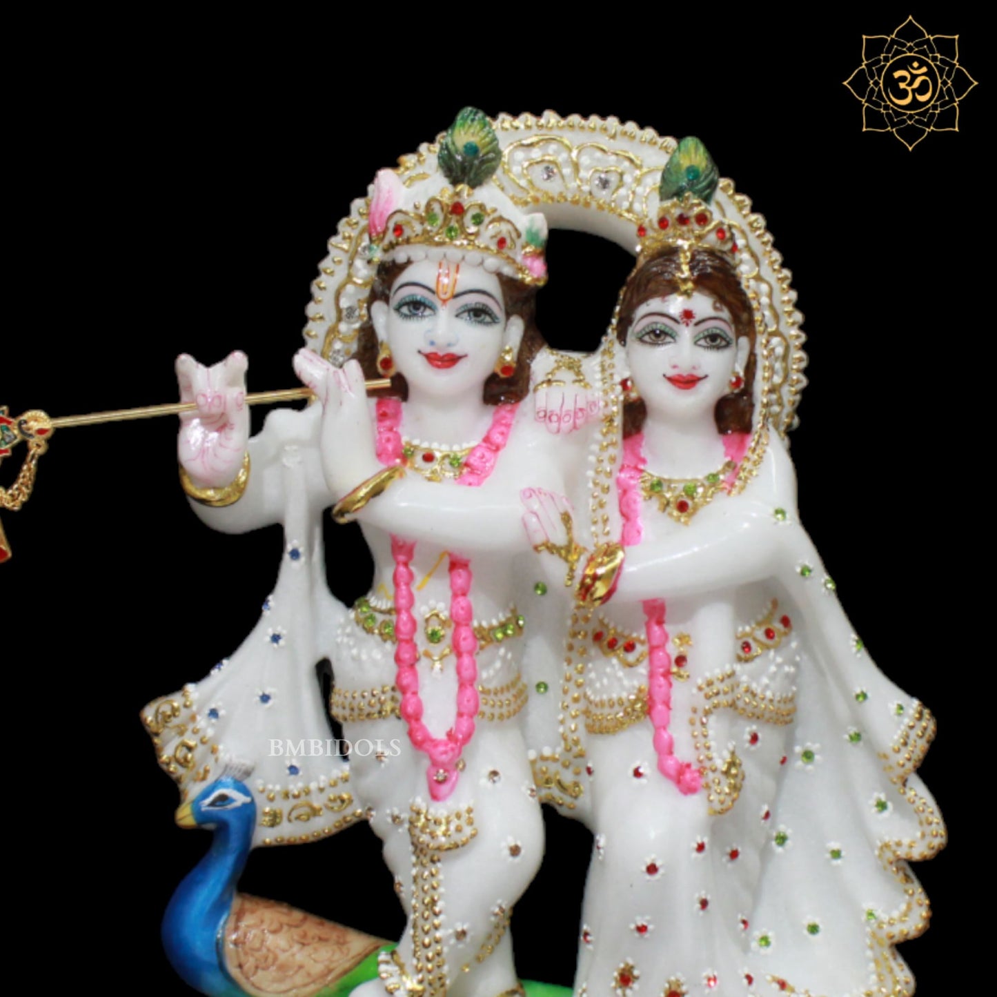 White Small Marble Jugal Radha Krishna Murti in 9inch