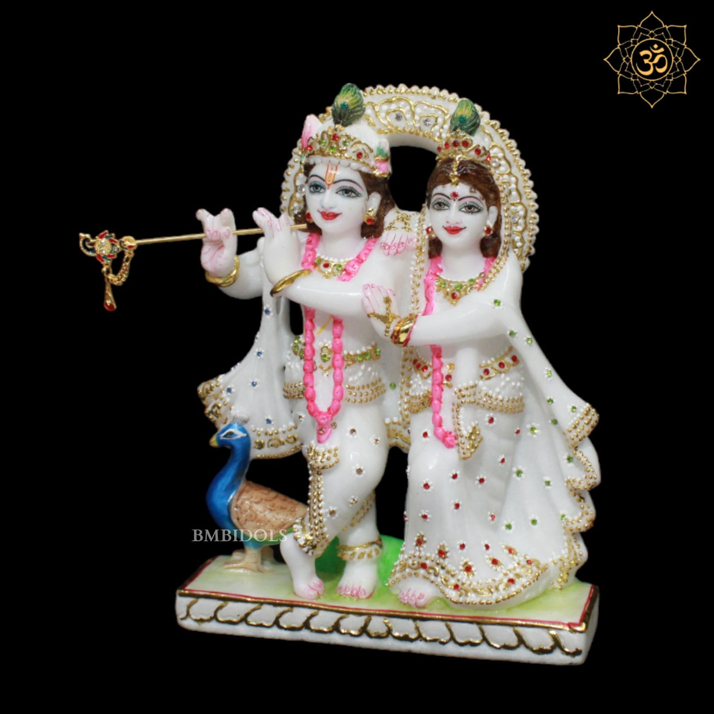 White Small Marble Jugal Radha Krishna Murti in 9inch