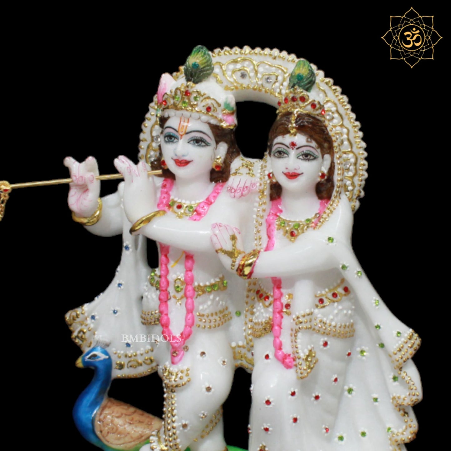 White Small Marble Jugal Radha Krishna Murti in 9inch