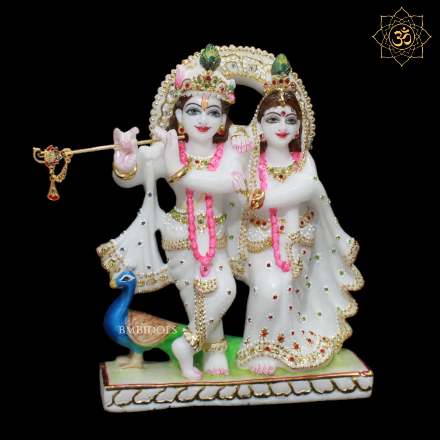 White Small Marble Jugal Radha Krishna Murti in 9inch