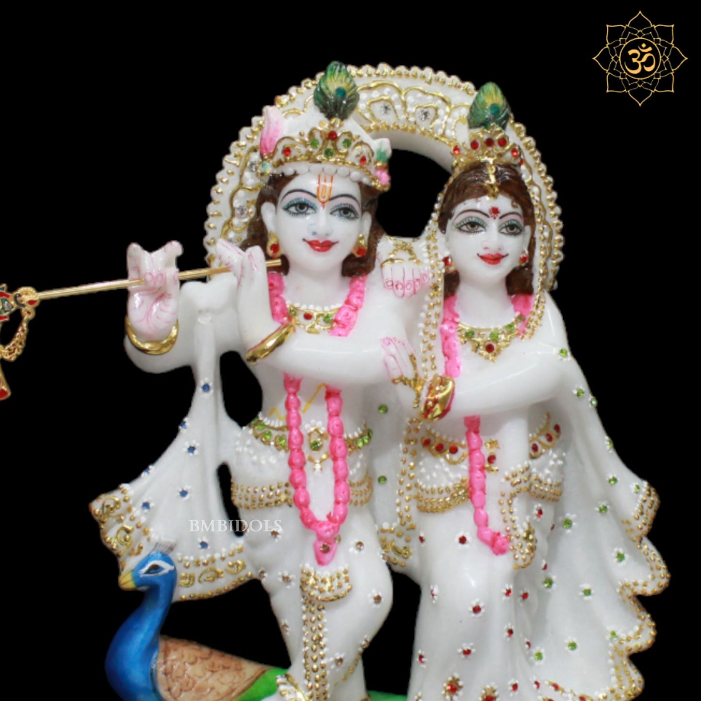 White Small Marble Jugal Radha Krishna Murti in 9inch