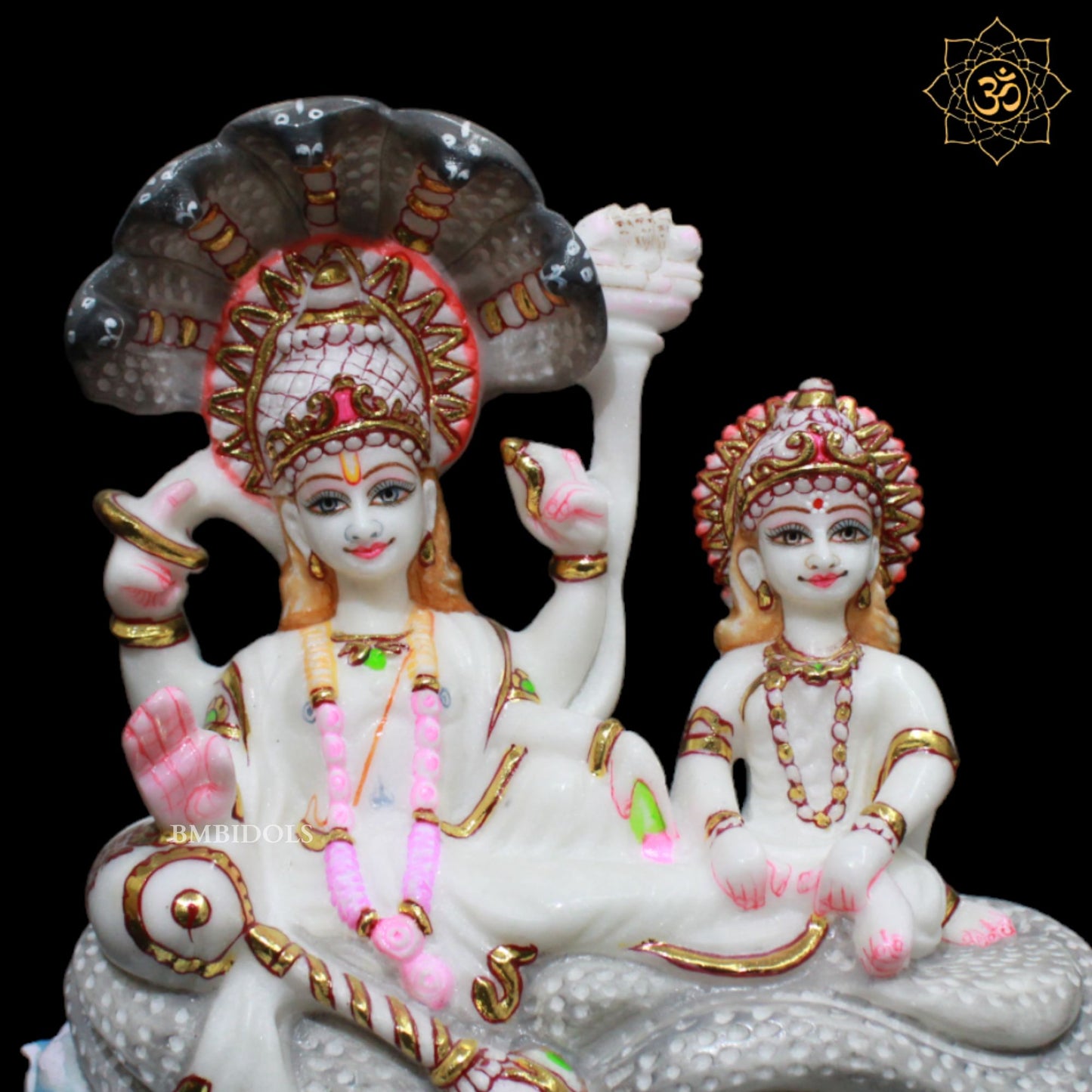 Marble Lakshmi Narayan Murti in 9inches sitting on the Snake