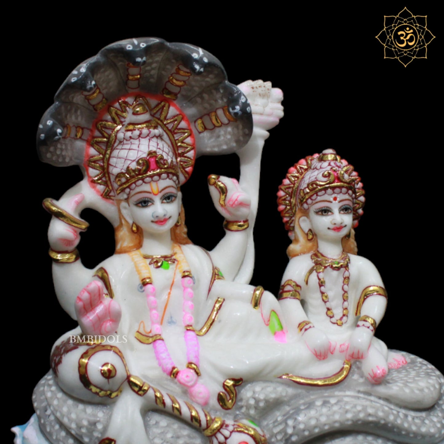 Marble Lakshmi Narayan Murti in 9inches sitting on the Snake