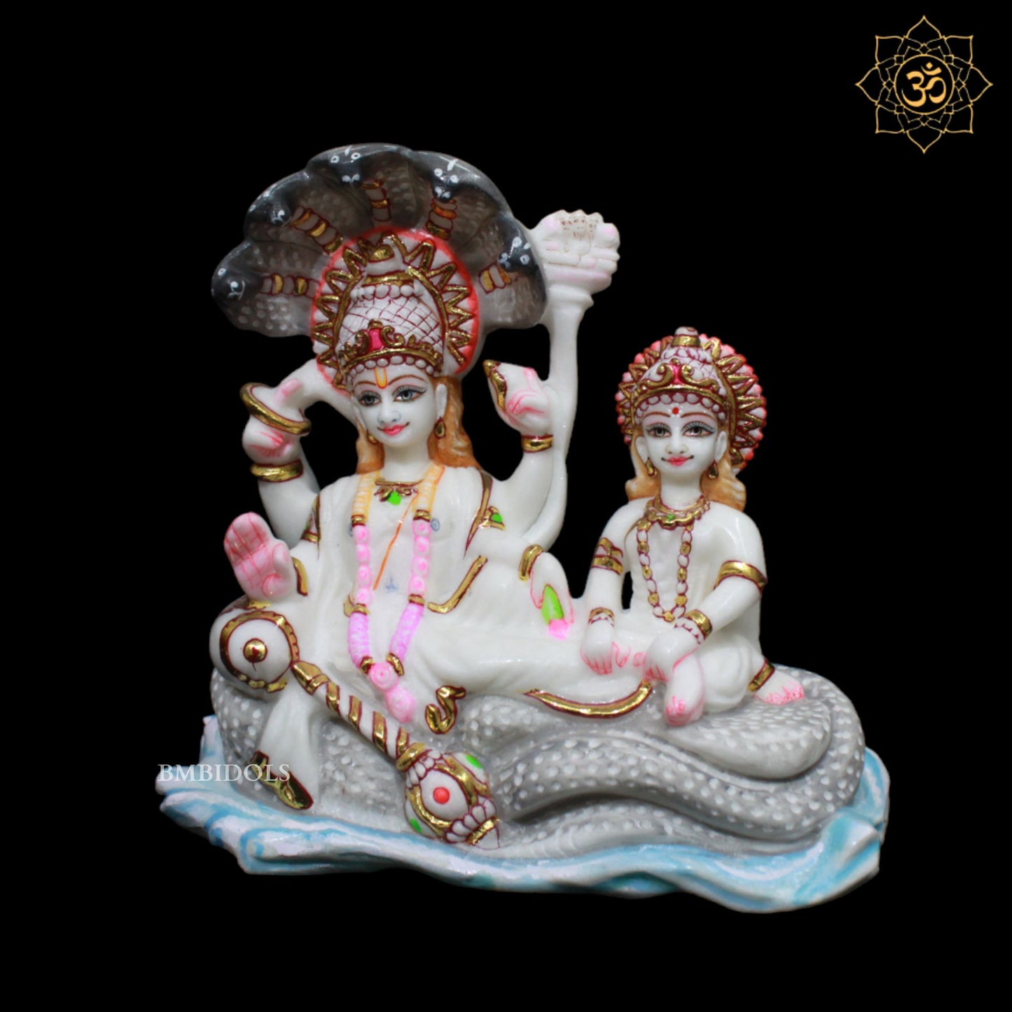 Marble Lakshmi Narayan Murti in 9inches sitting on the Snake