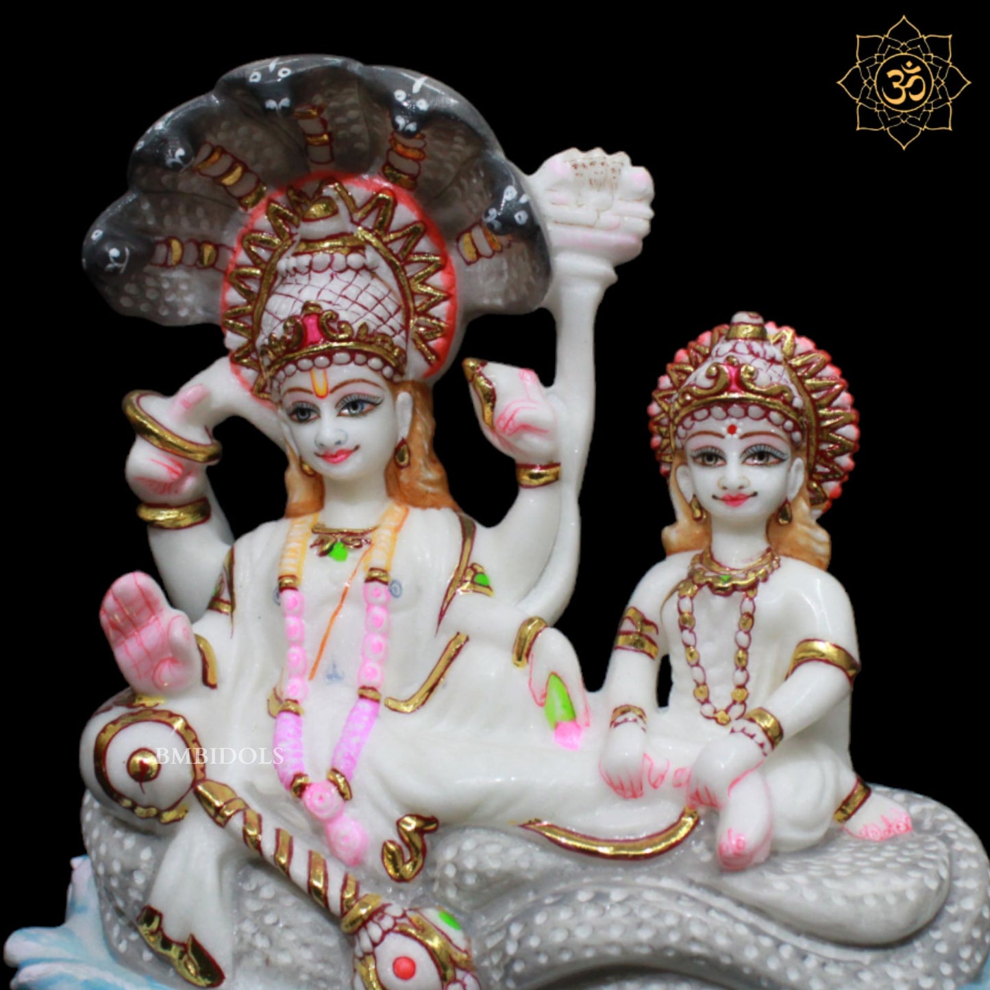 Marble Lakshmi Narayan Murti in 9inches sitting on the Snake