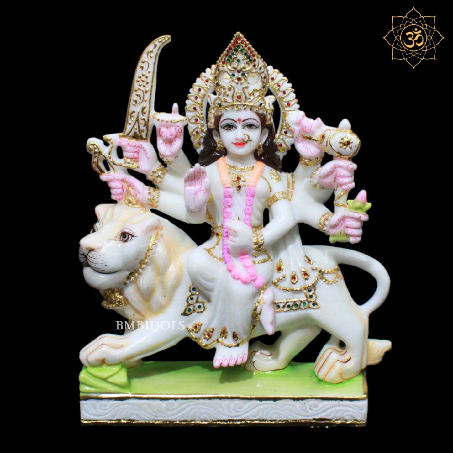 White Marble Durga Mata Murti designed in 12inches for Homes and Temples