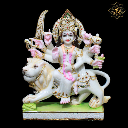 White Marble Durga Mata Murti designed in 12inches for Homes and Temples