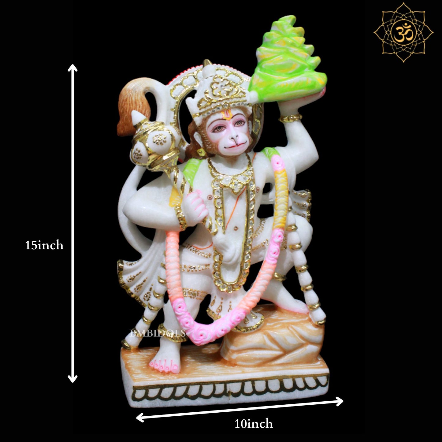 Veer Hanuman Marble Murti in 15inches for Homes and Temples