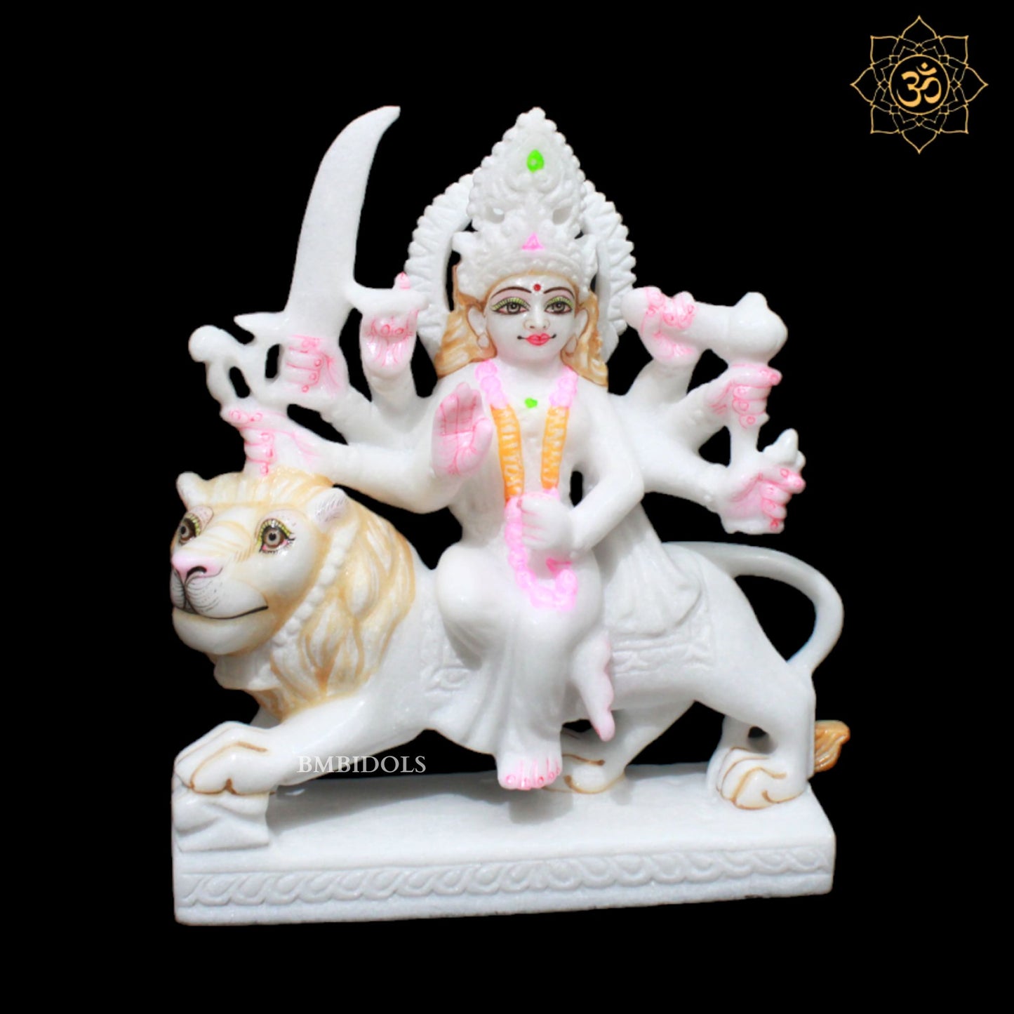 White Marble Durga Maa Statue in Eight Hands in 9inches