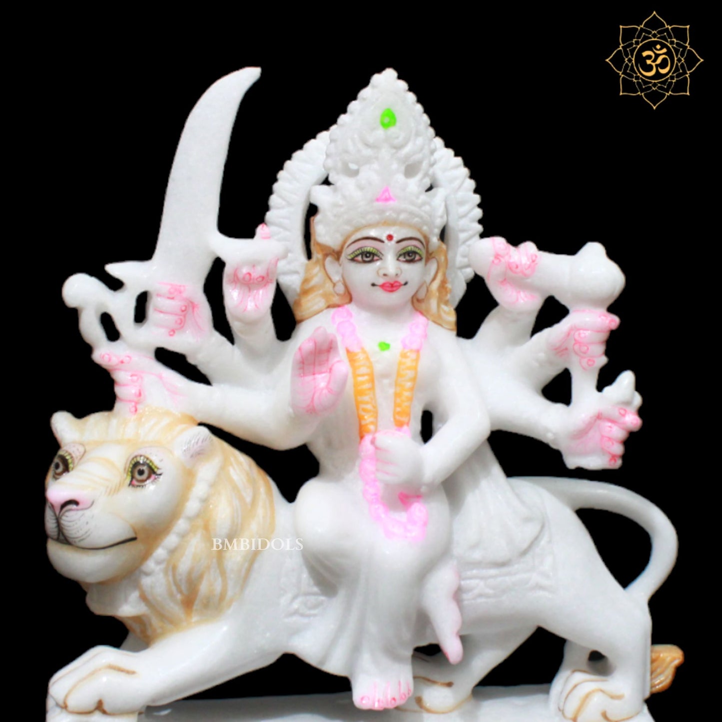 White Marble Durga Maa Statue in Eight Hands in 9inches