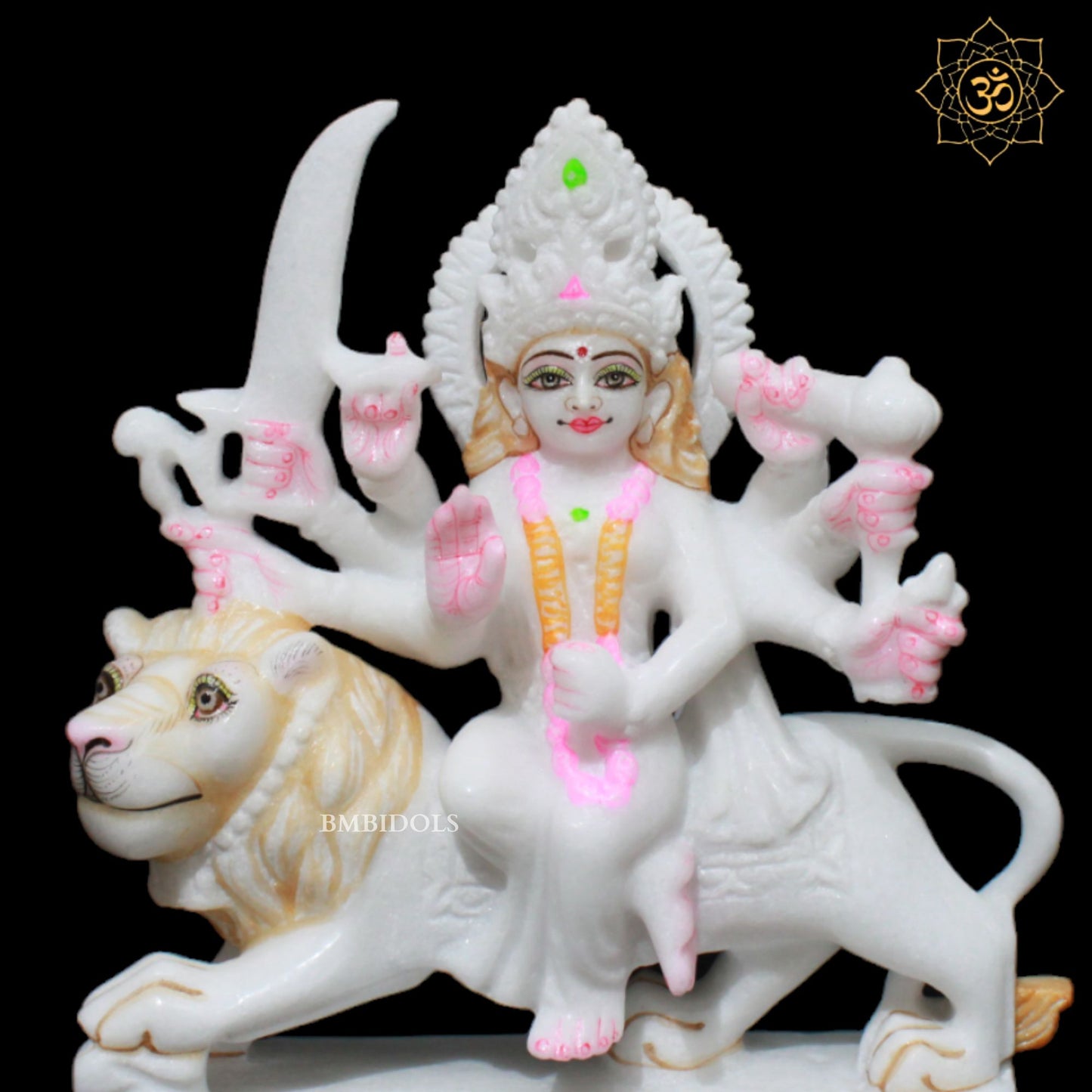 White Marble Durga Maa Statue in Eight Hands in 9inches