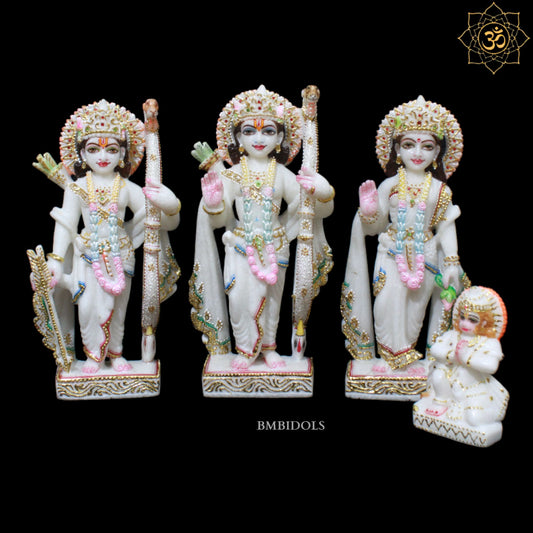 White Marble Ram Darbar Murti in Diamond Work in 12inches