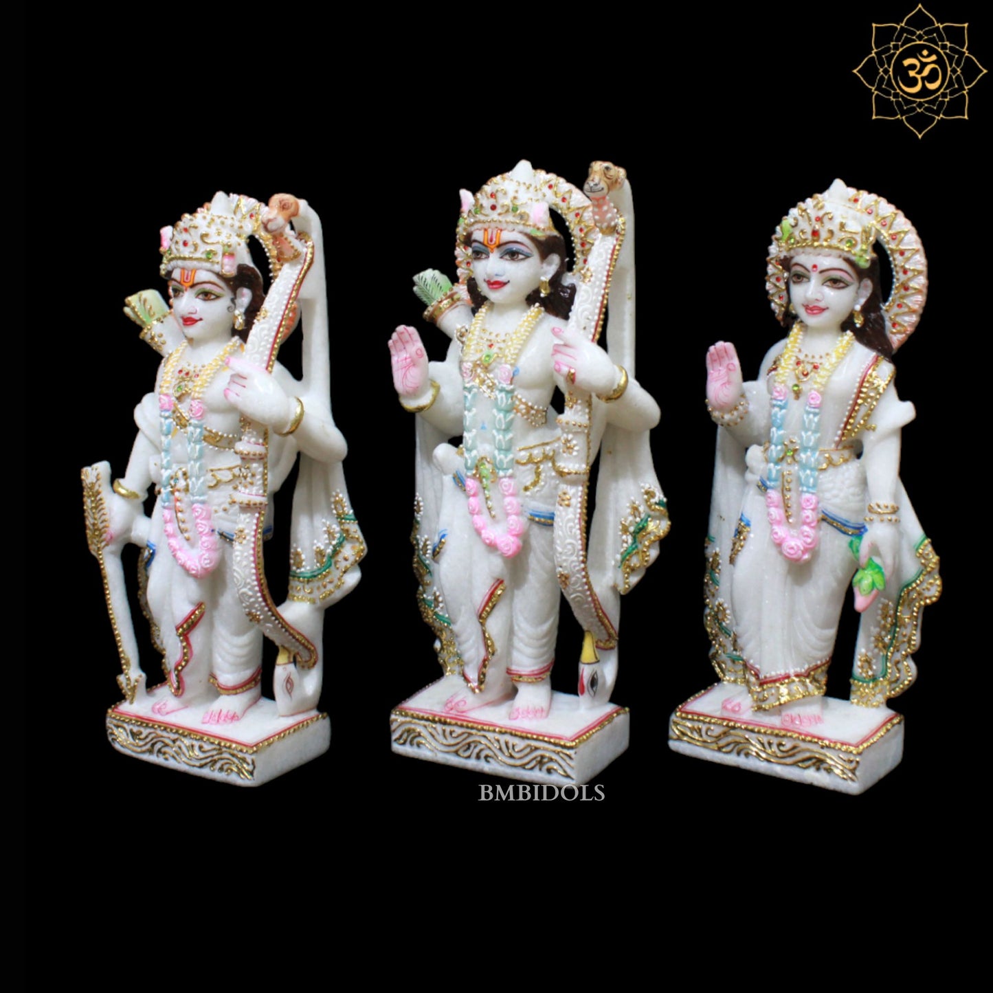 White Marble Ram Darbar Murti in Diamond Work in 12inches