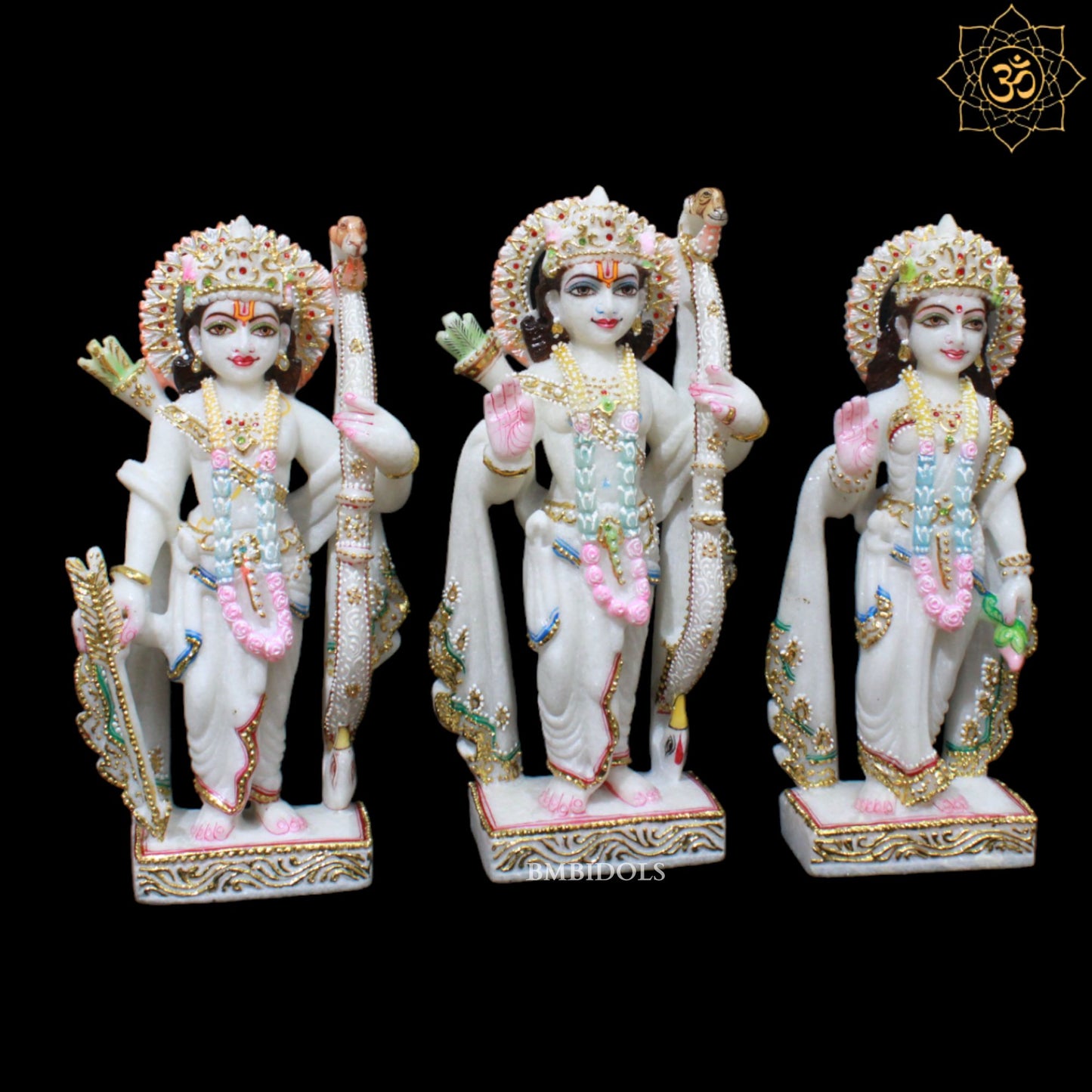 White Marble Ram Darbar Murti in Diamond Work in 12inches