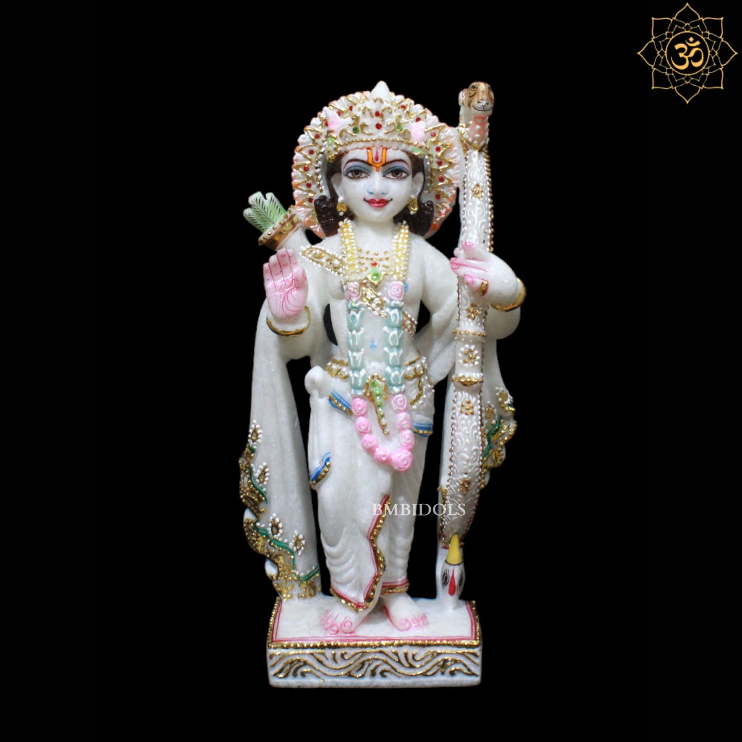 White Marble Ram Darbar Murti in Diamond Work in 12inches