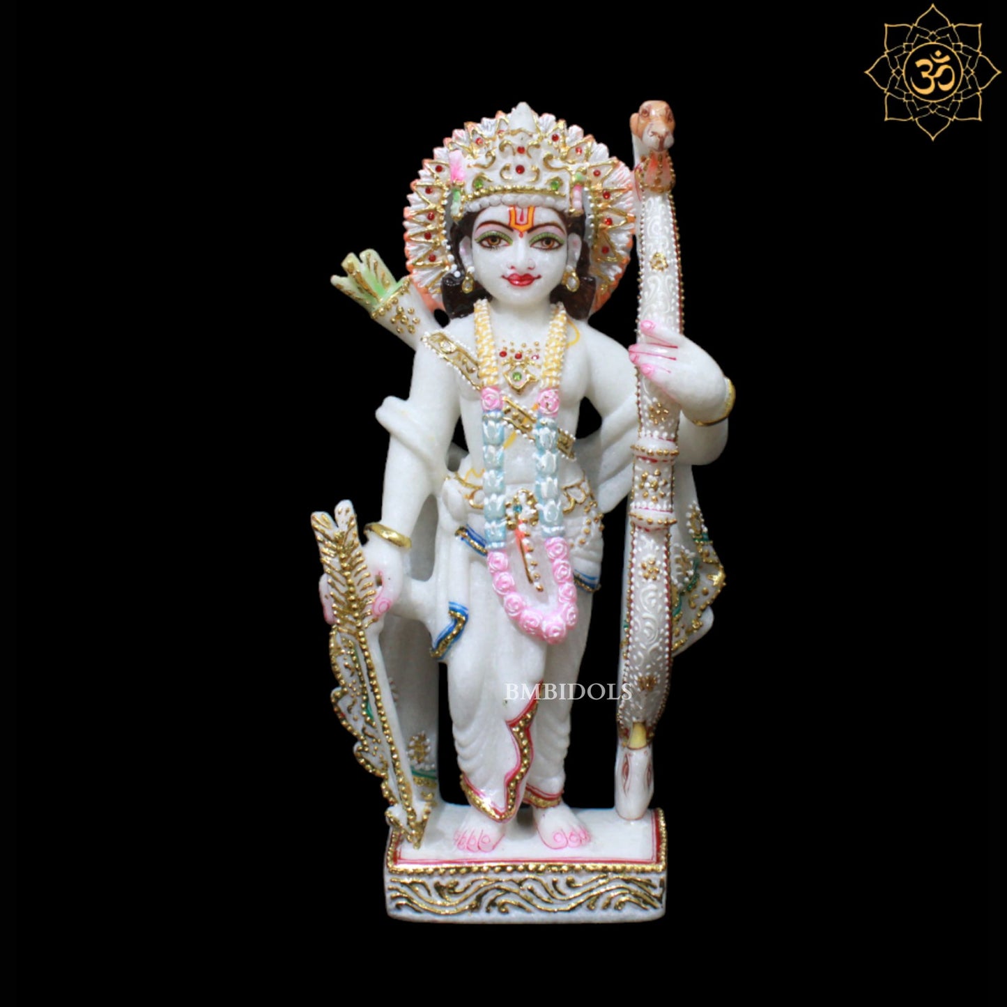 White Marble Ram Darbar Murti in Diamond Work in 12inches