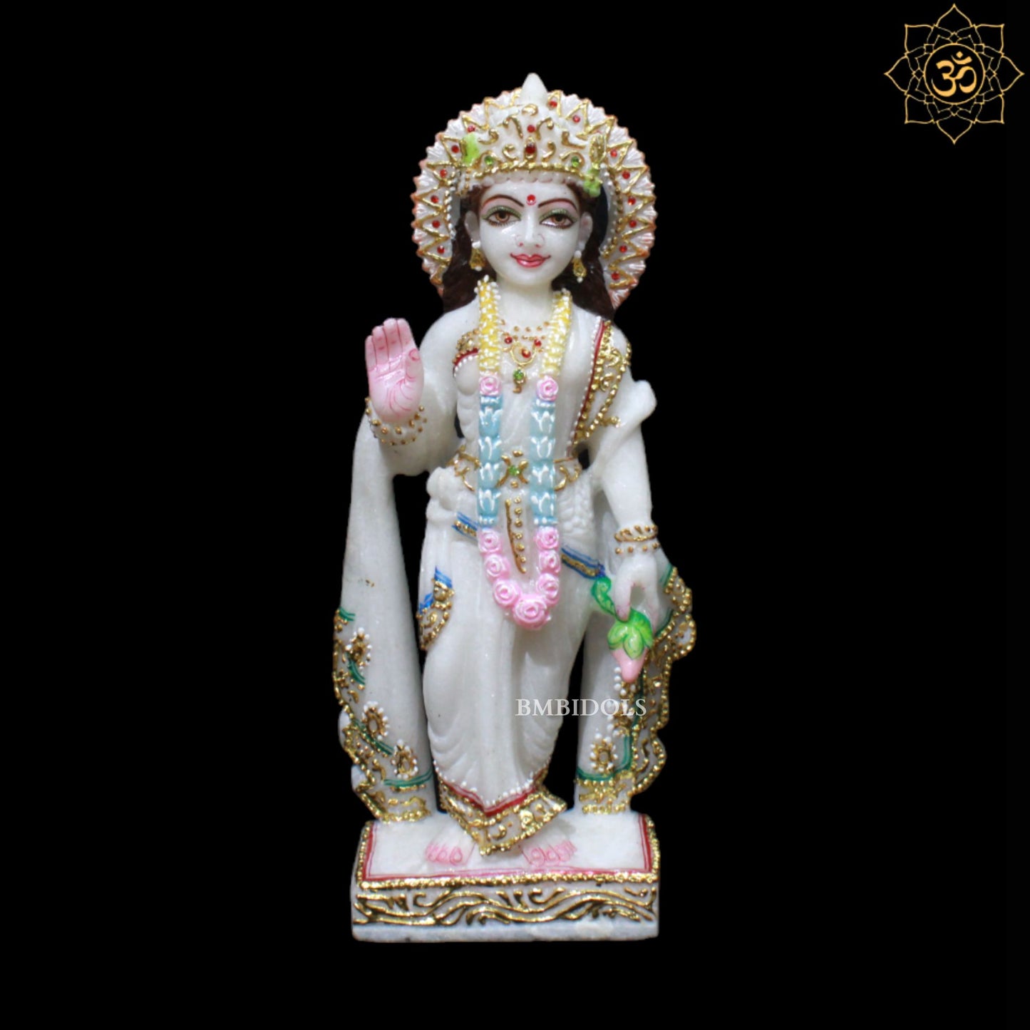 White Marble Ram Darbar Murti in Diamond Work in 12inches