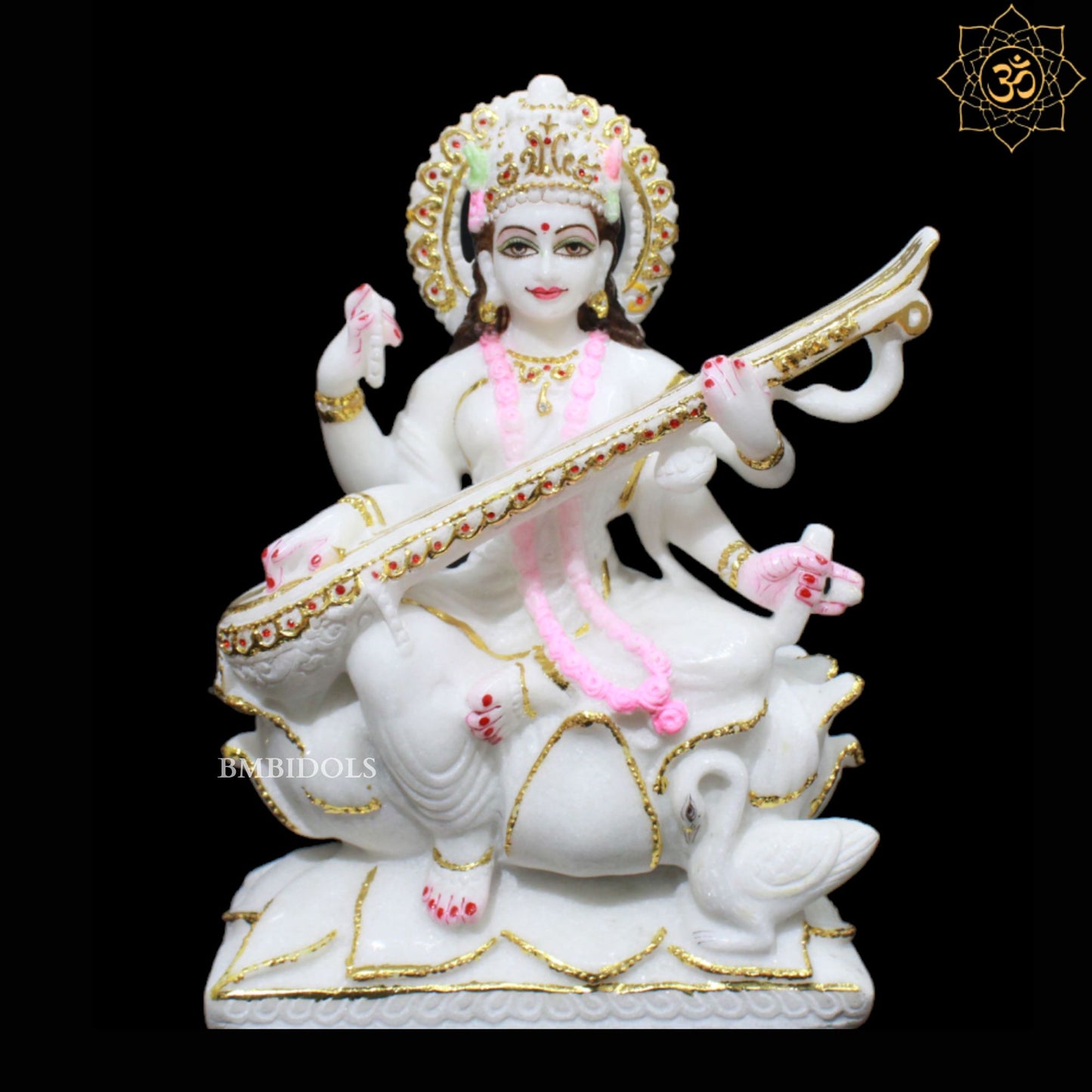 1feet Marble Saraswati Maa Murti for Homes and Temples