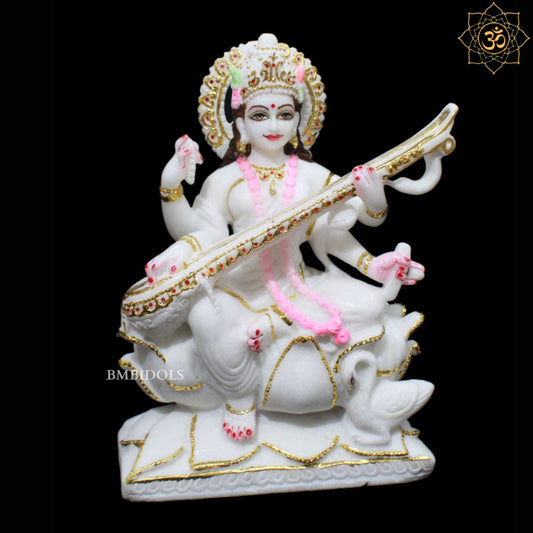 1feet Marble Saraswati Maa Murti for Homes and Temples