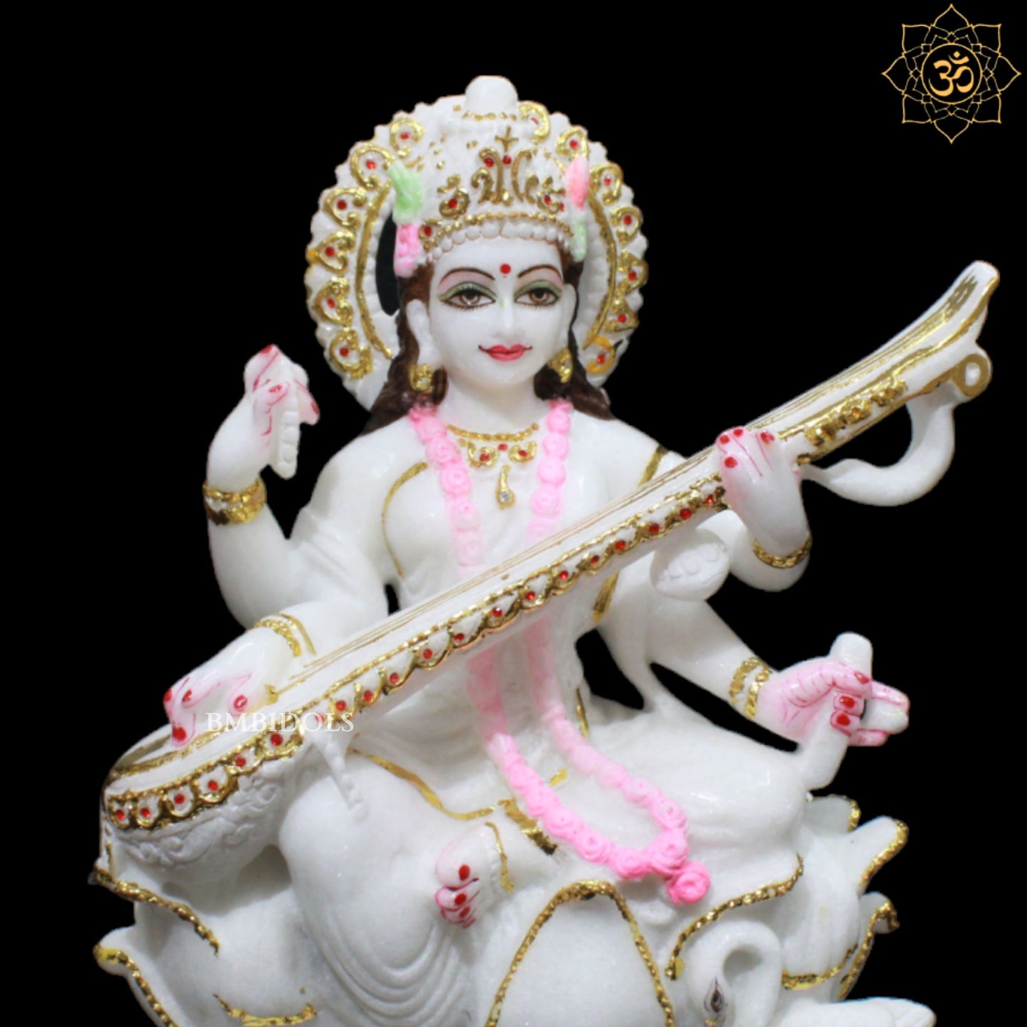 1feet Marble Saraswati Maa Murti for Homes and Temples