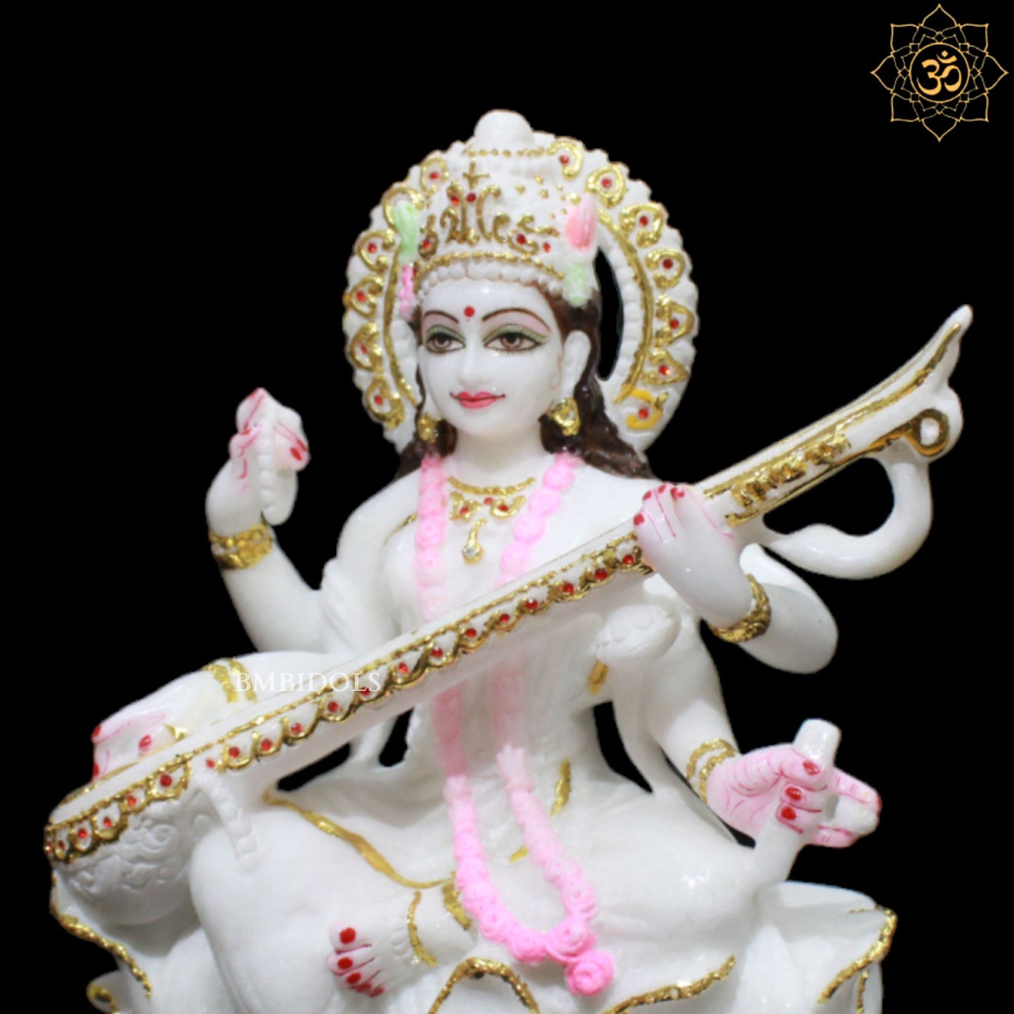 1feet Marble Saraswati Maa Murti for Homes and Temples