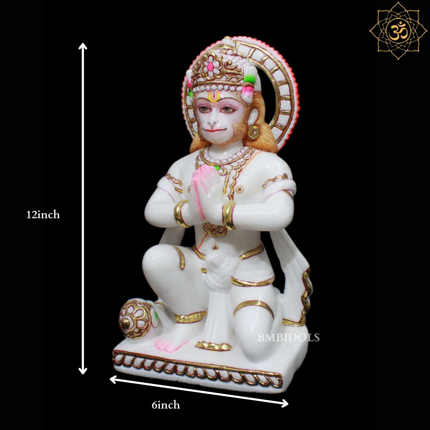 Das Hanuman Marble Murti for Homes and Temples in 12inches