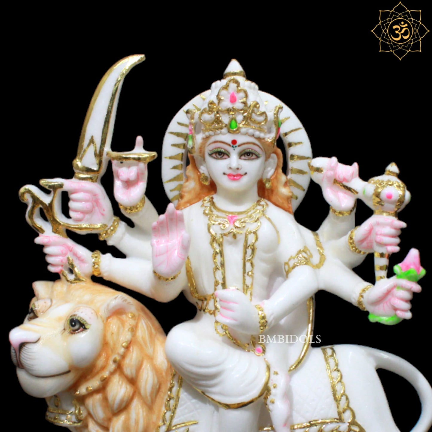 1feet Durga Statue in Makrana Marble for Homes and Temples