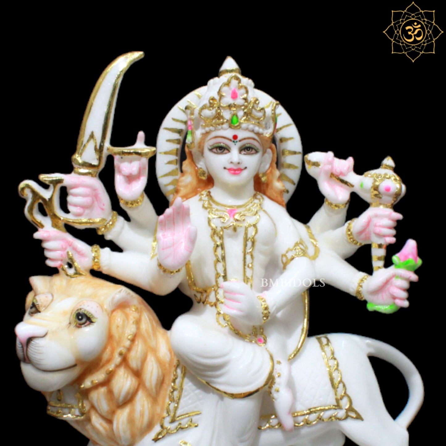 1feet Durga Statue in Makrana Marble for Homes and Temples